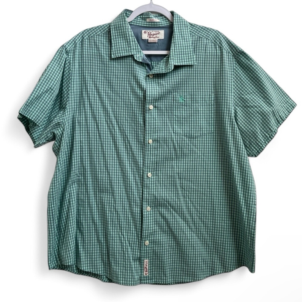 Original Penguin Green Button Down Short Sleeve Collared Shirt Mens Size XXLarge